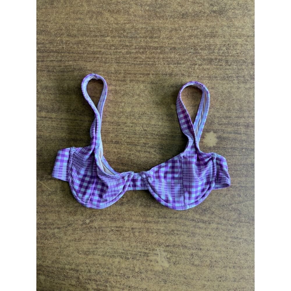 Faithfull The Brand Purple Gingham Underwire Bikini Top XS Plaid Swimwear